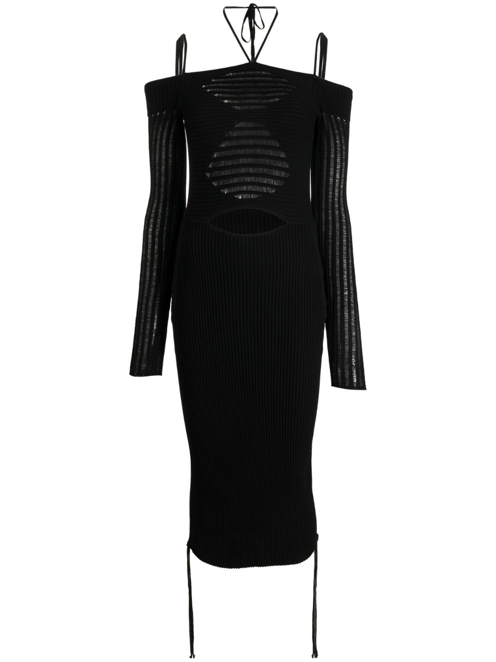 Cold-shoulder knitted midi dress - Black