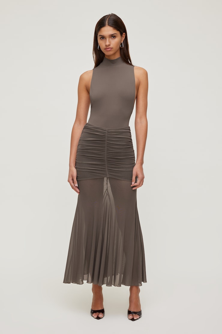 Sculpt Mock Neck Sleeveless Bodysuit - Brown - Women Clothing