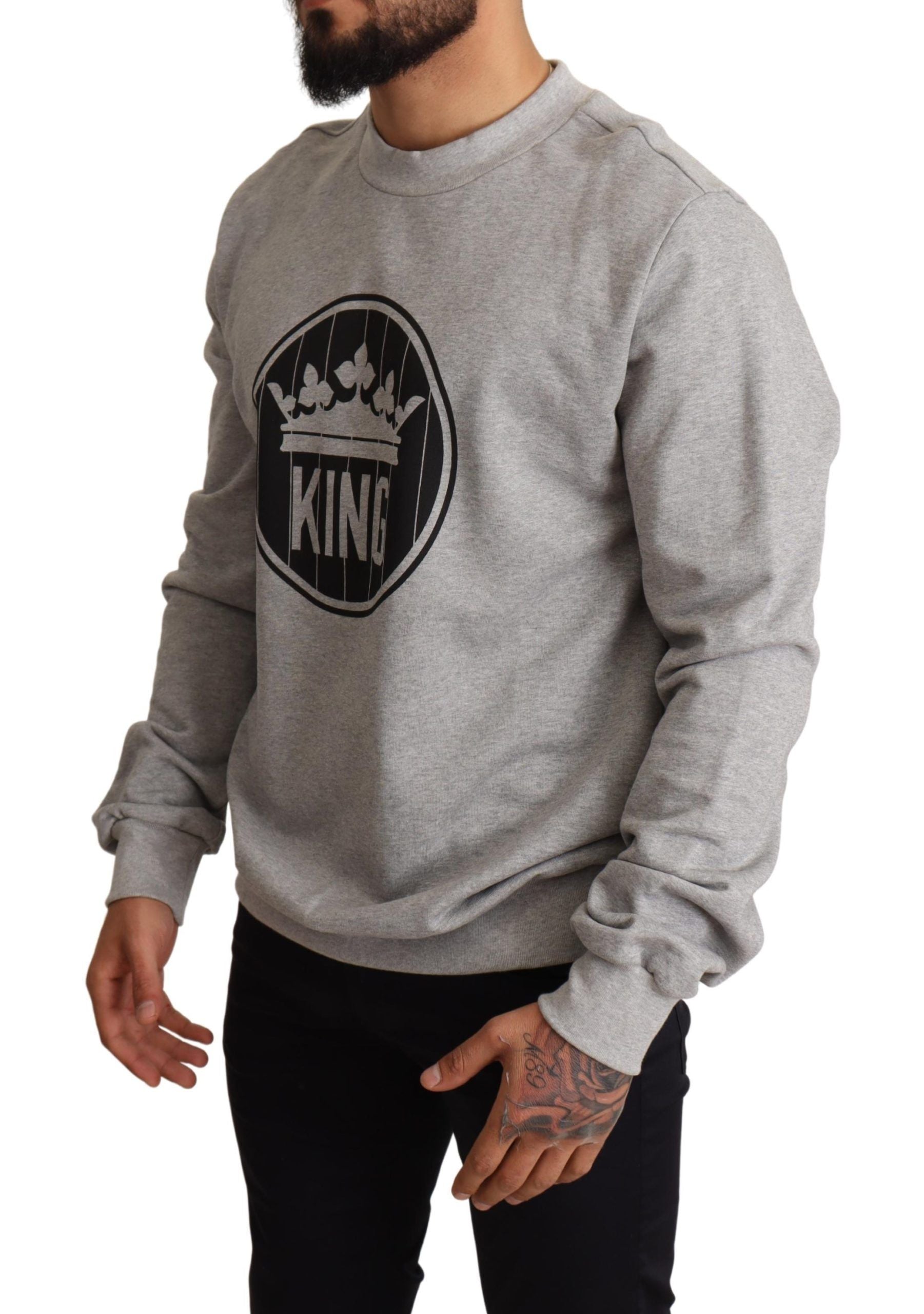 Logo-Embroidered Crown King Print Sweatshirt — Gray