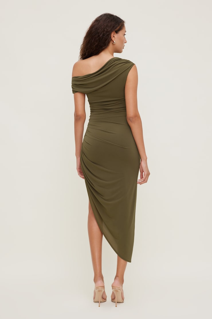 Veronica Asymmetric Midi Dress - Green - Women Clothing