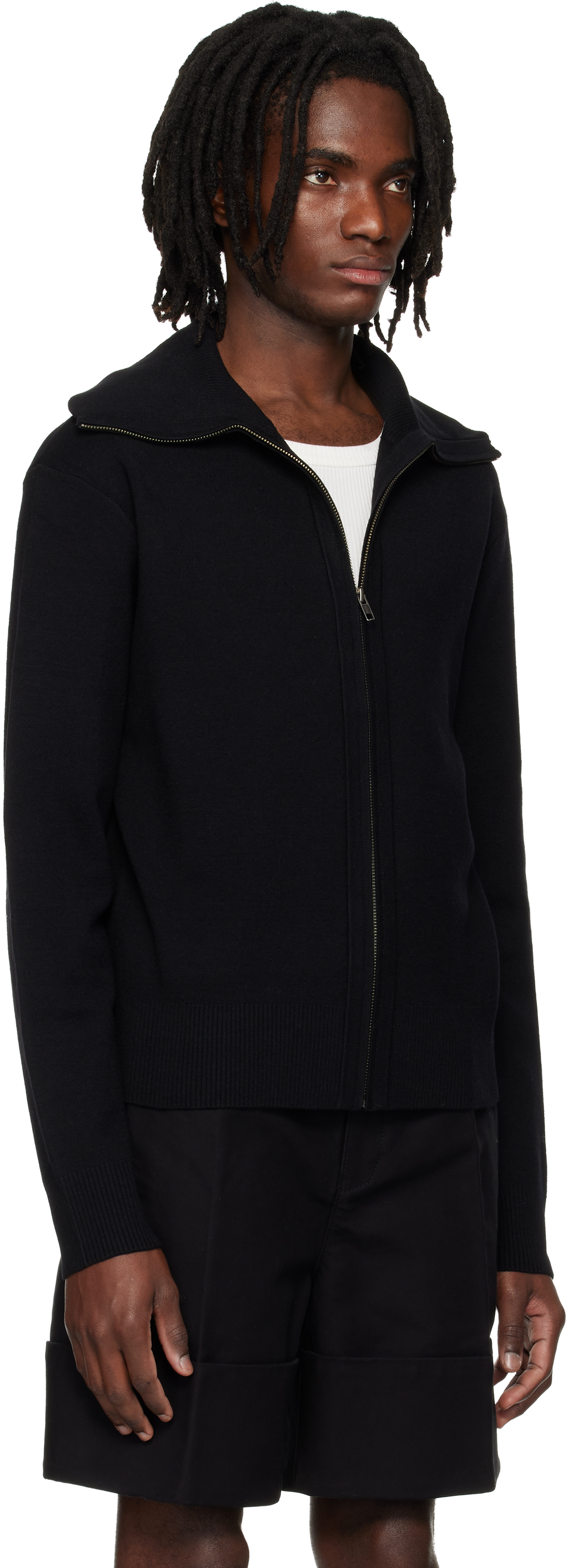 Black Knit Zip Up Sweater