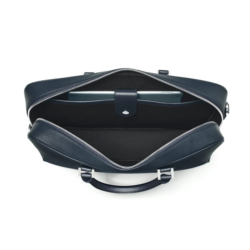 Mount Street Leather Laptop Briefcase Bag in Navy Saffiano