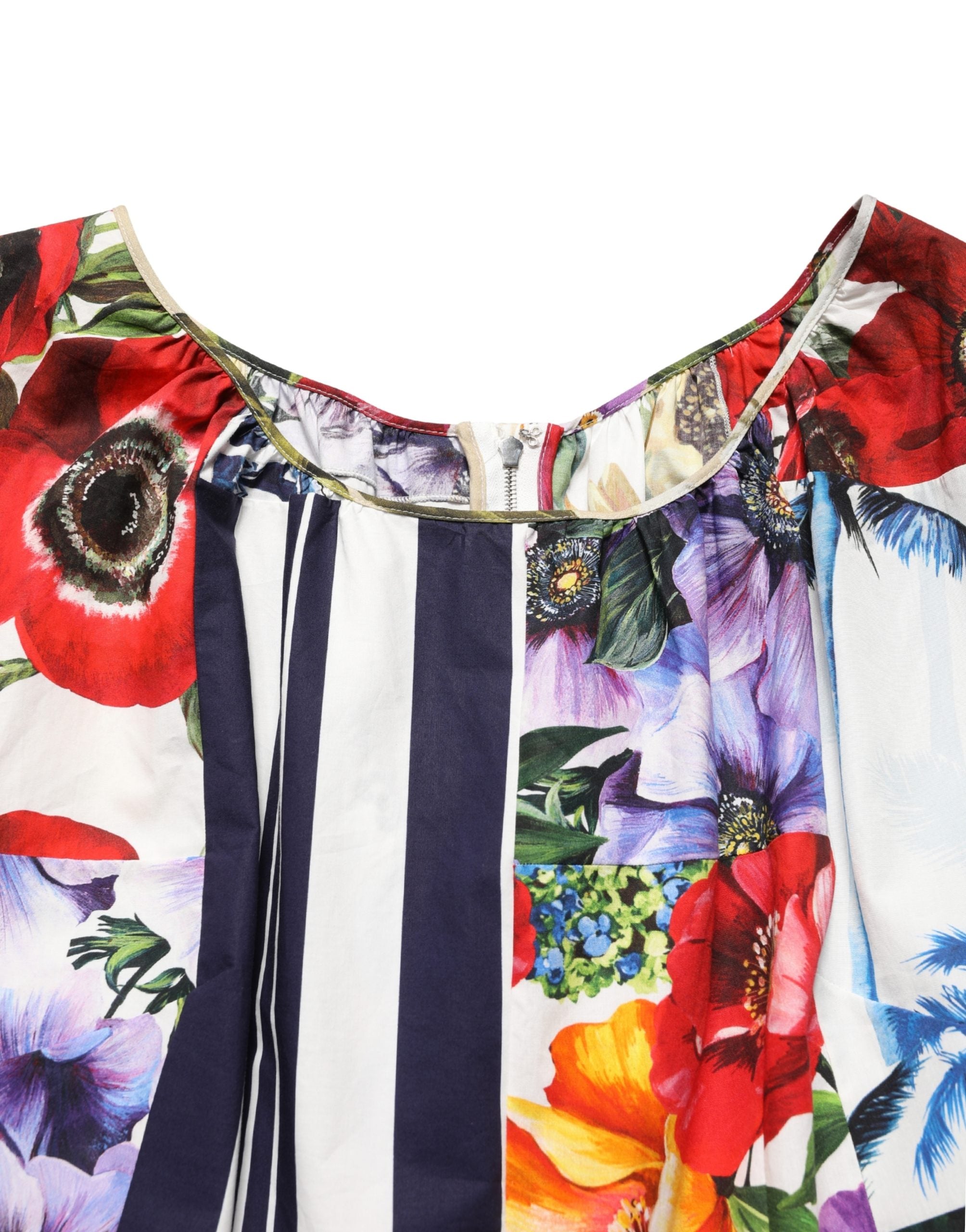 Patchwork Floral Cotton Poplin Mini Dress — Multicolor