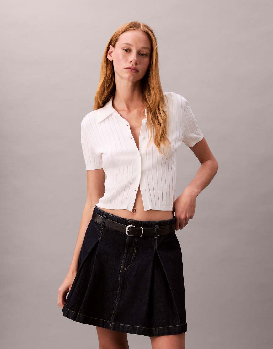Denim pleated skirt in indigo rinse-Navy