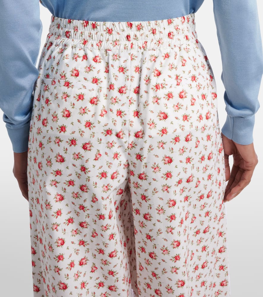 Floral cotton-blend poplin wide-leg pants