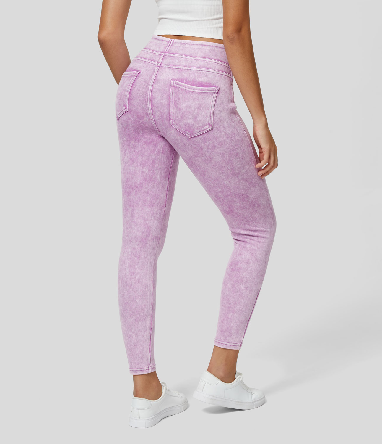 Flex™ High Waisted Pocket Colorful Denim Casual Leggings  - Birthday Purple Denim