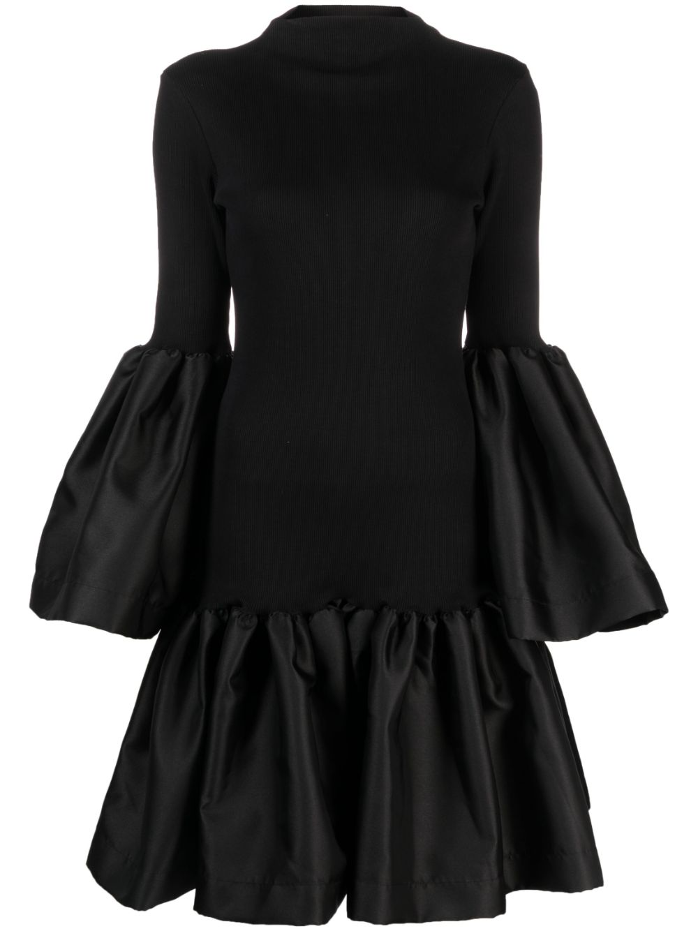 Peplum-hem ribbed-knit midi dress - Black