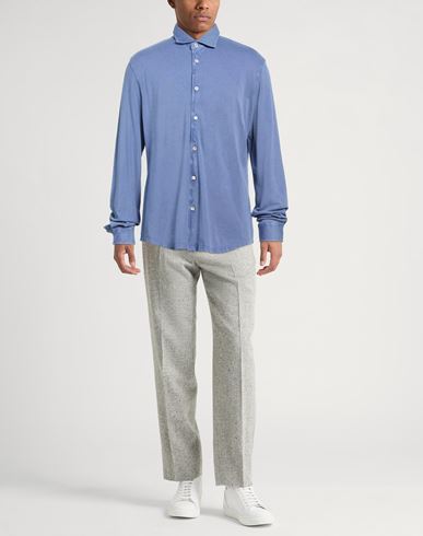 Man Shirt Slate blue Size 46 Cotton