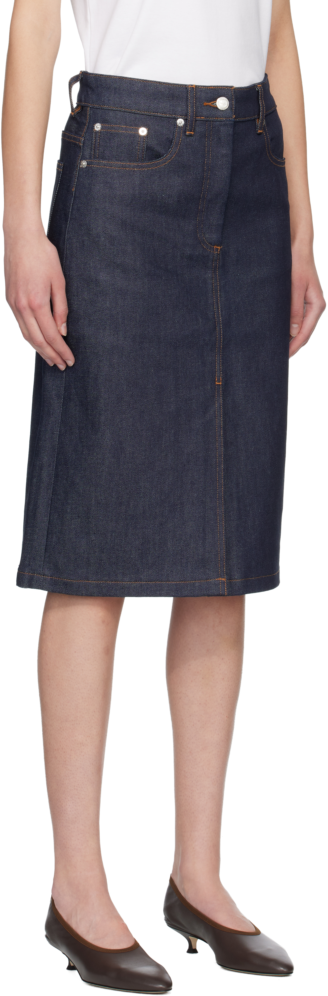 Navy Lizzie Denim Midi Skirt