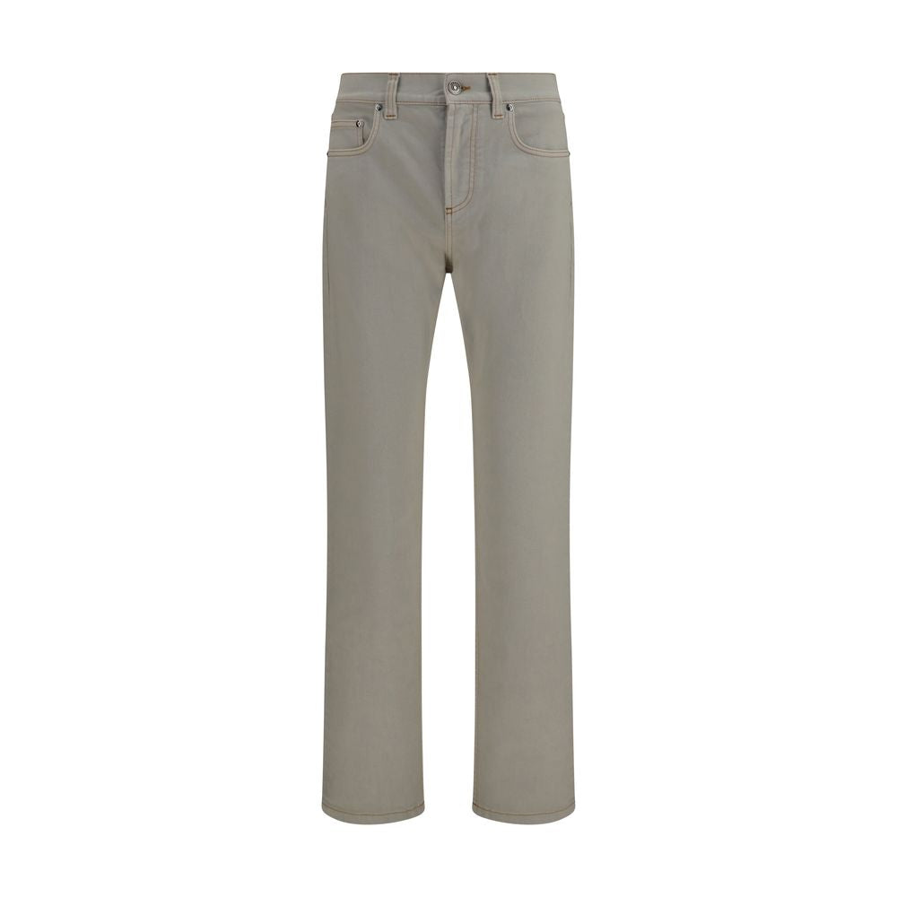 Tapered Cotton Denim Jeans — Beige