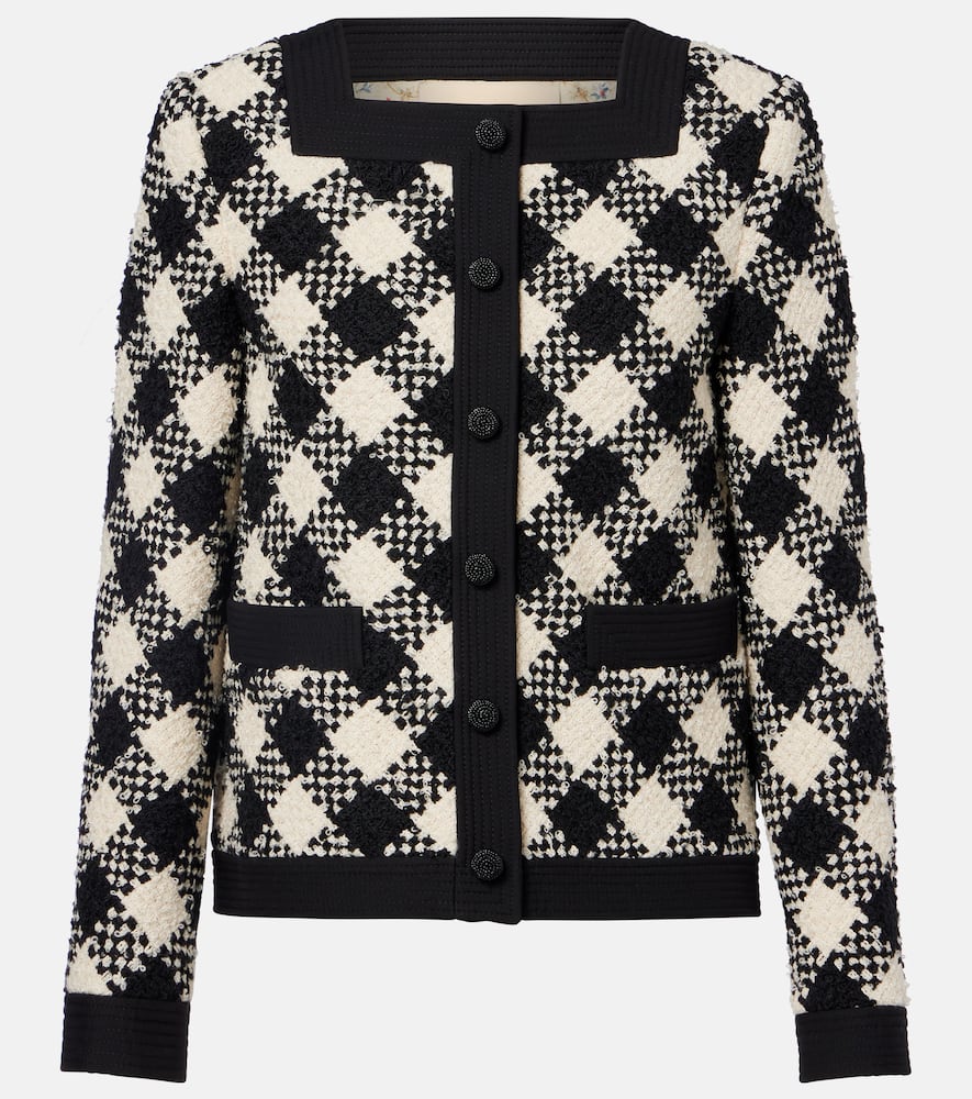 Checked ruffled tweed jacket