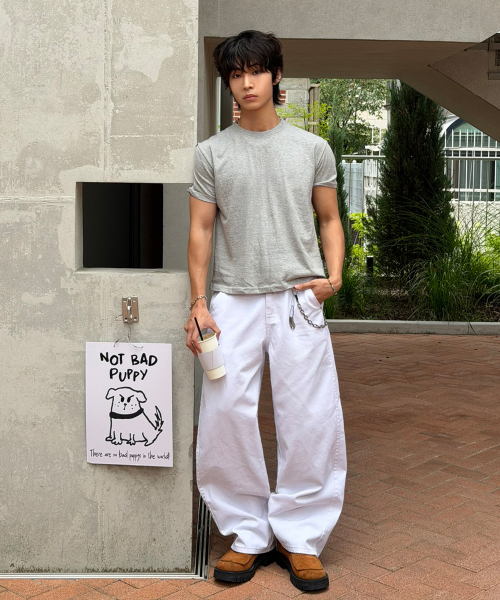 Curved Side Panel Cotton Pants