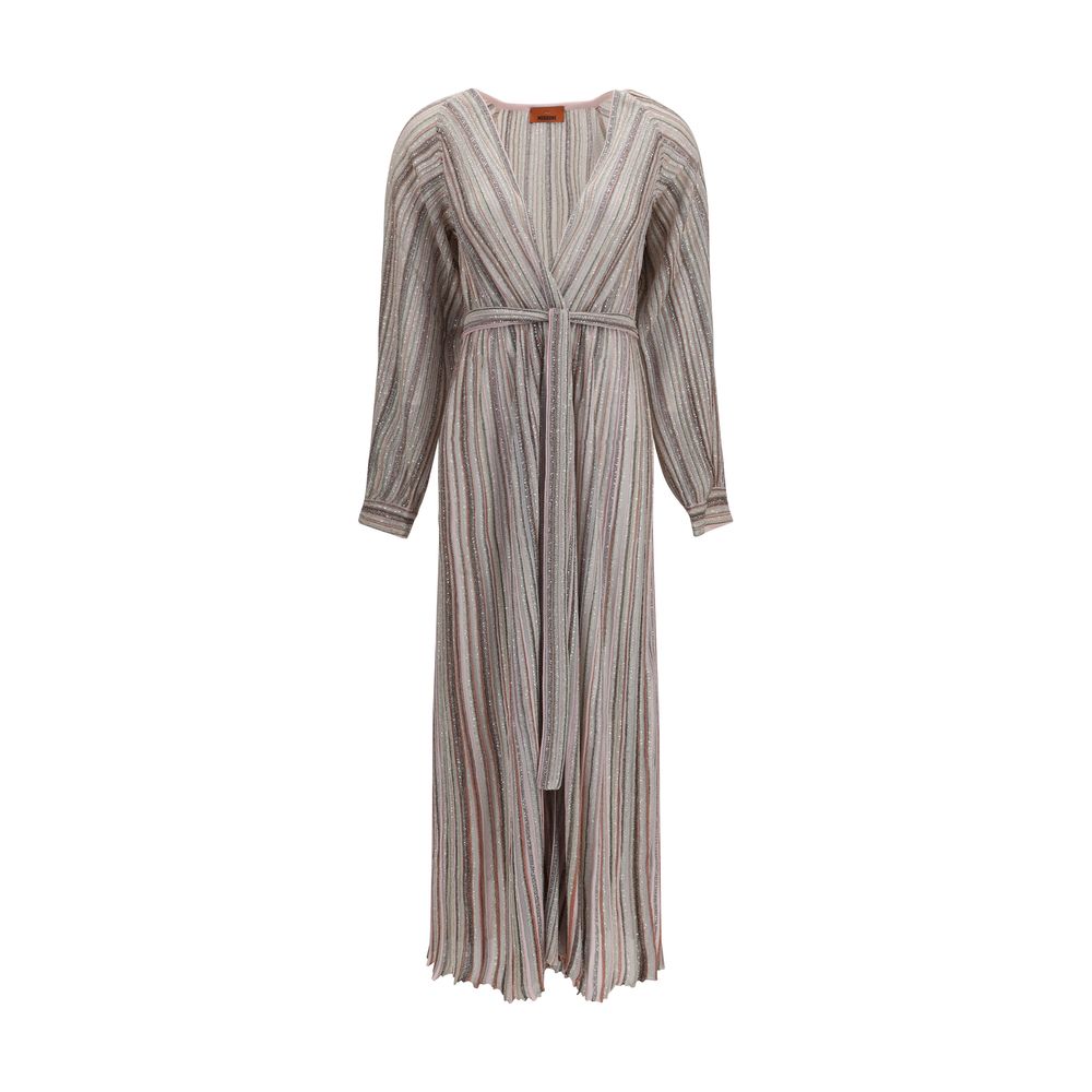 Sequin-Embellished Striped Viscose Dress — Multicolor
