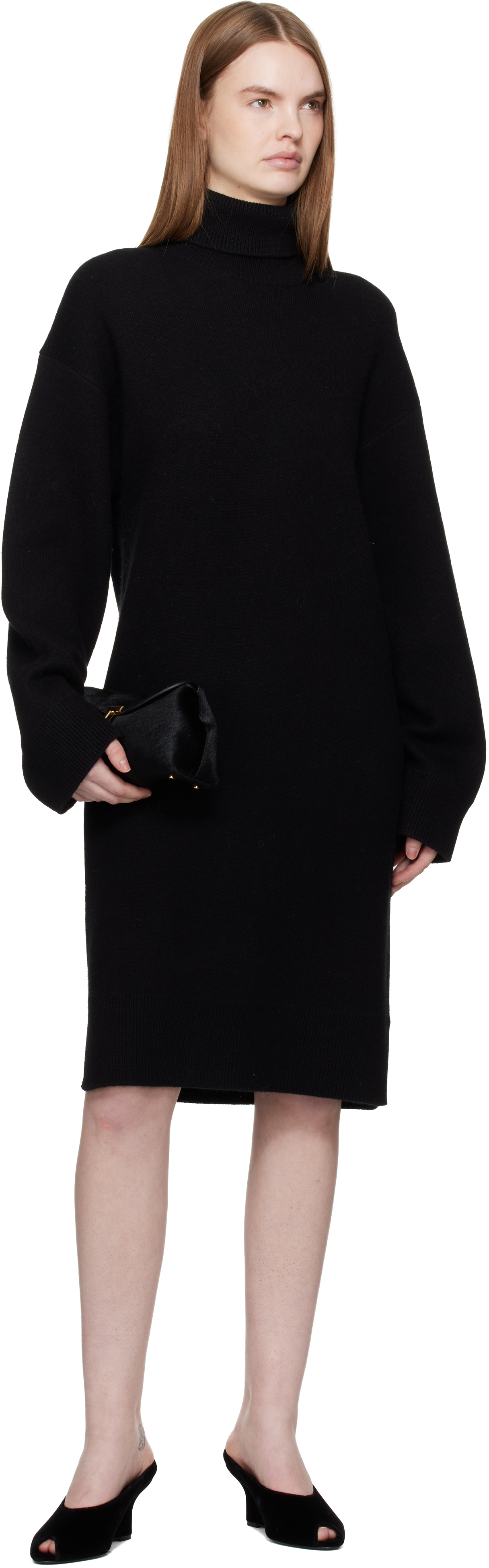 Black Mini T-Lock Pony Hair Clutch