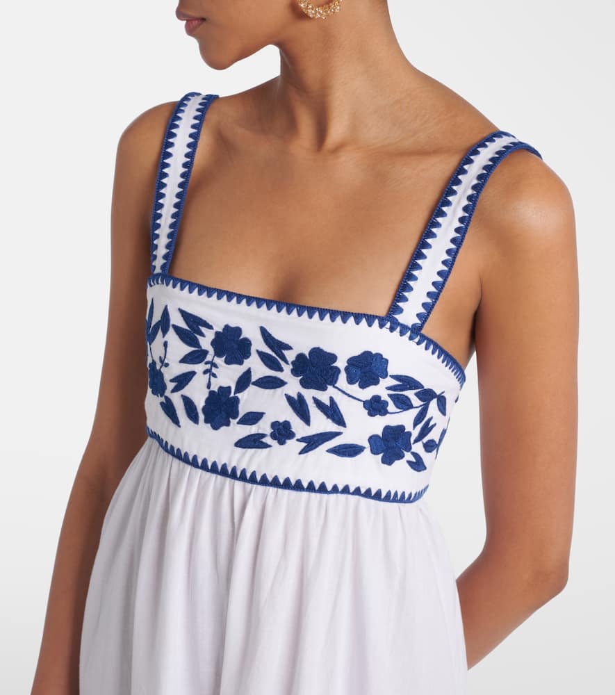 Embroidered cotton and linen midi dress