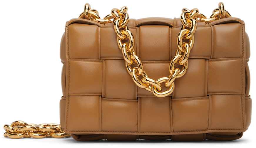 Tan Chain Padded Cassette Shoulder Bag