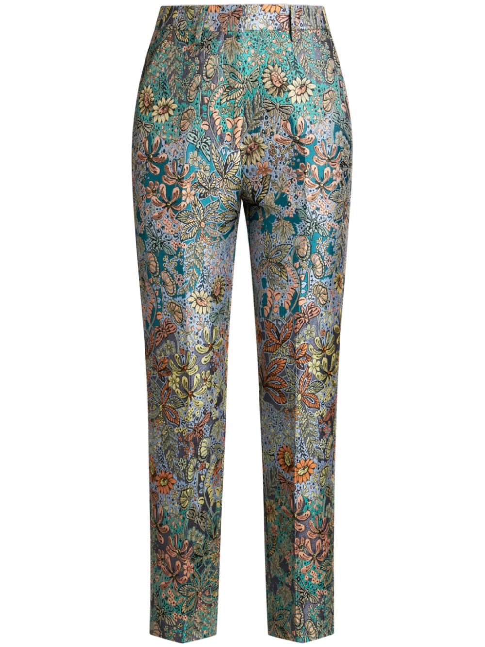 Floral-jacquard cigarette trousers - Blue