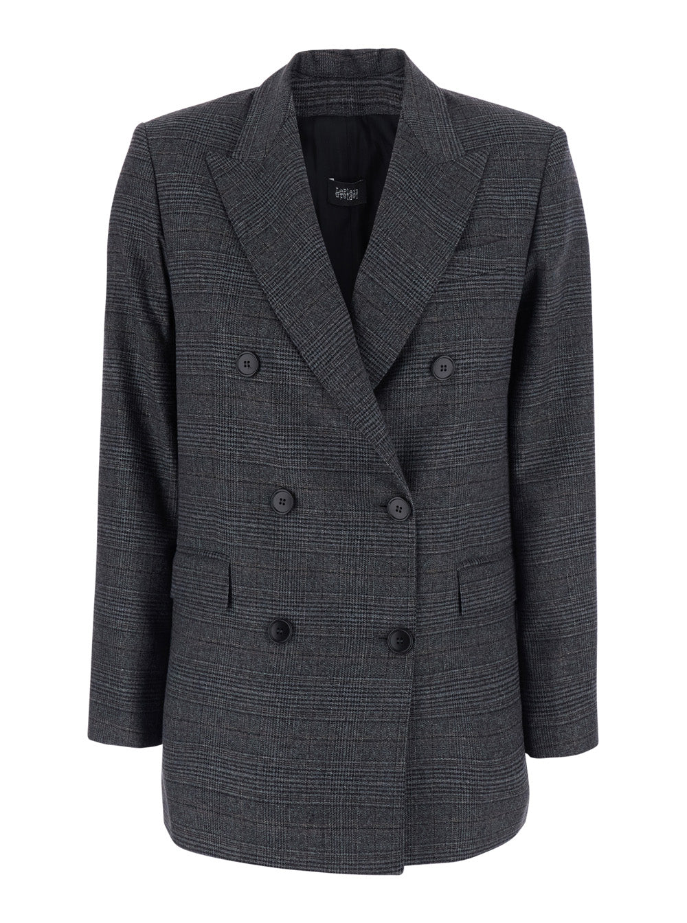 Check-Pattern Wool Blend Blazer — Gray