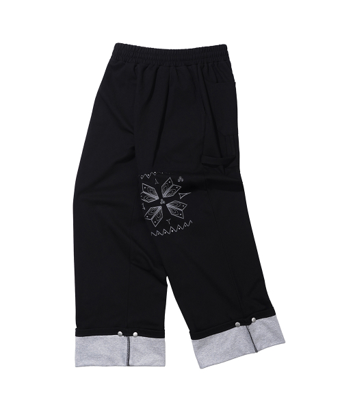 One-Tuck Crystal Roll-Up Sweatpants Black
