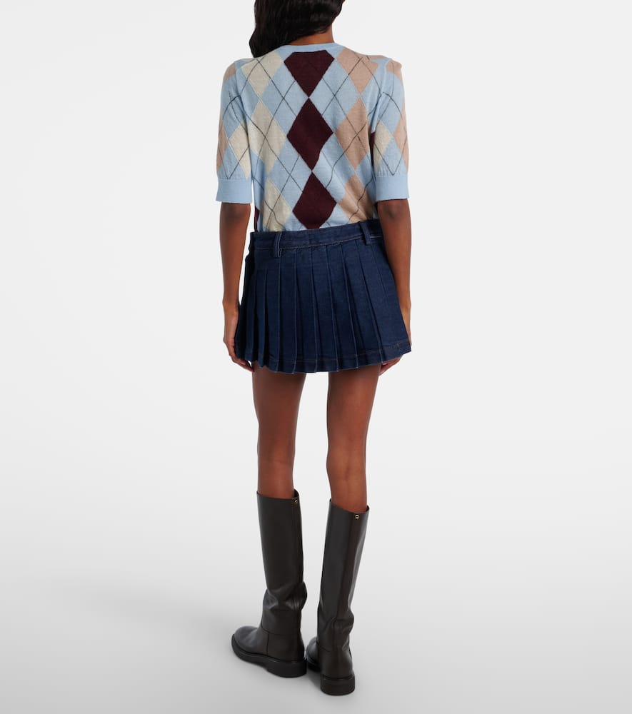 Pleated low-rise denim miniskirt