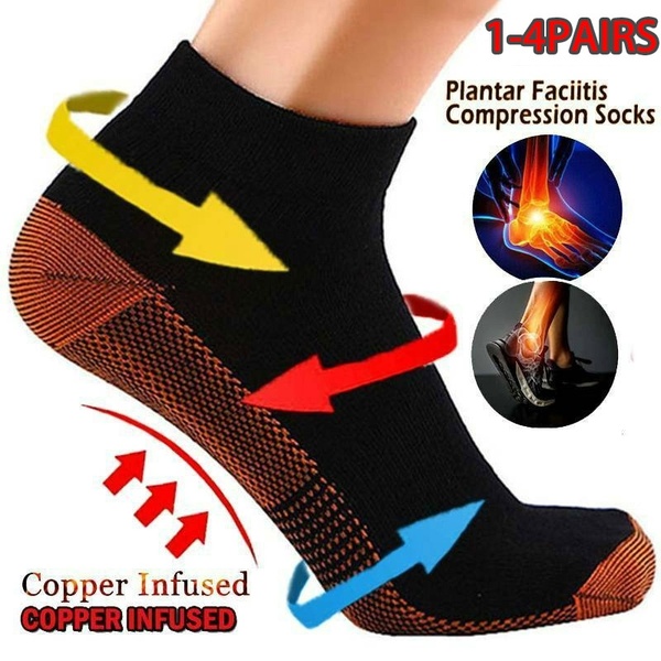 1-4pairs COPPER Compression Socks Arch Ankle Running Support Plantar Fasciitis Men Women