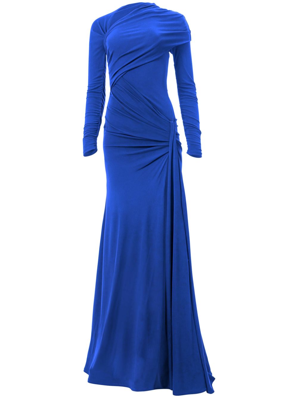 Draped long-sleeve gown - Blue