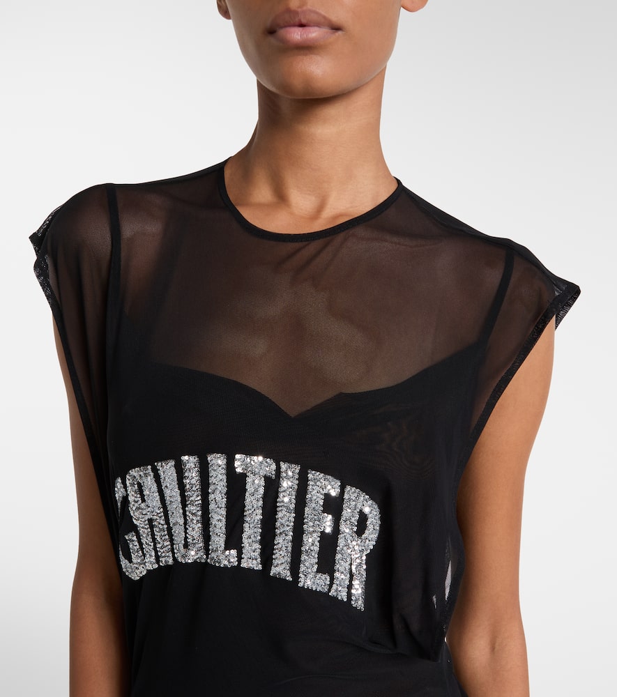 Logo sequined mesh maxi dress