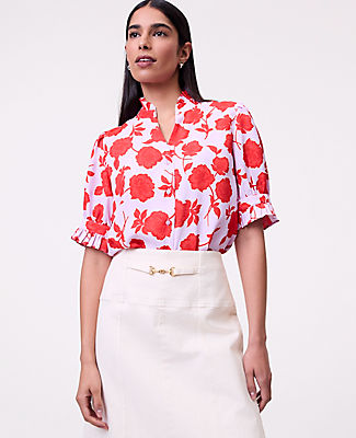 Ann Taylor Floral Ruffle Collar Shirt