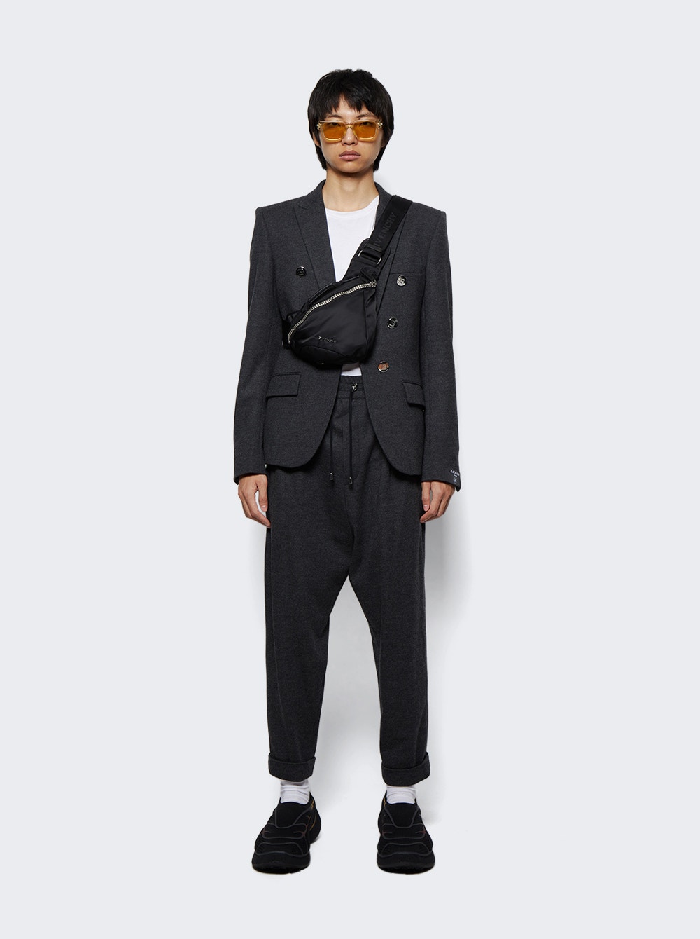 Low-crotch drawstring-waist trousers - Grey