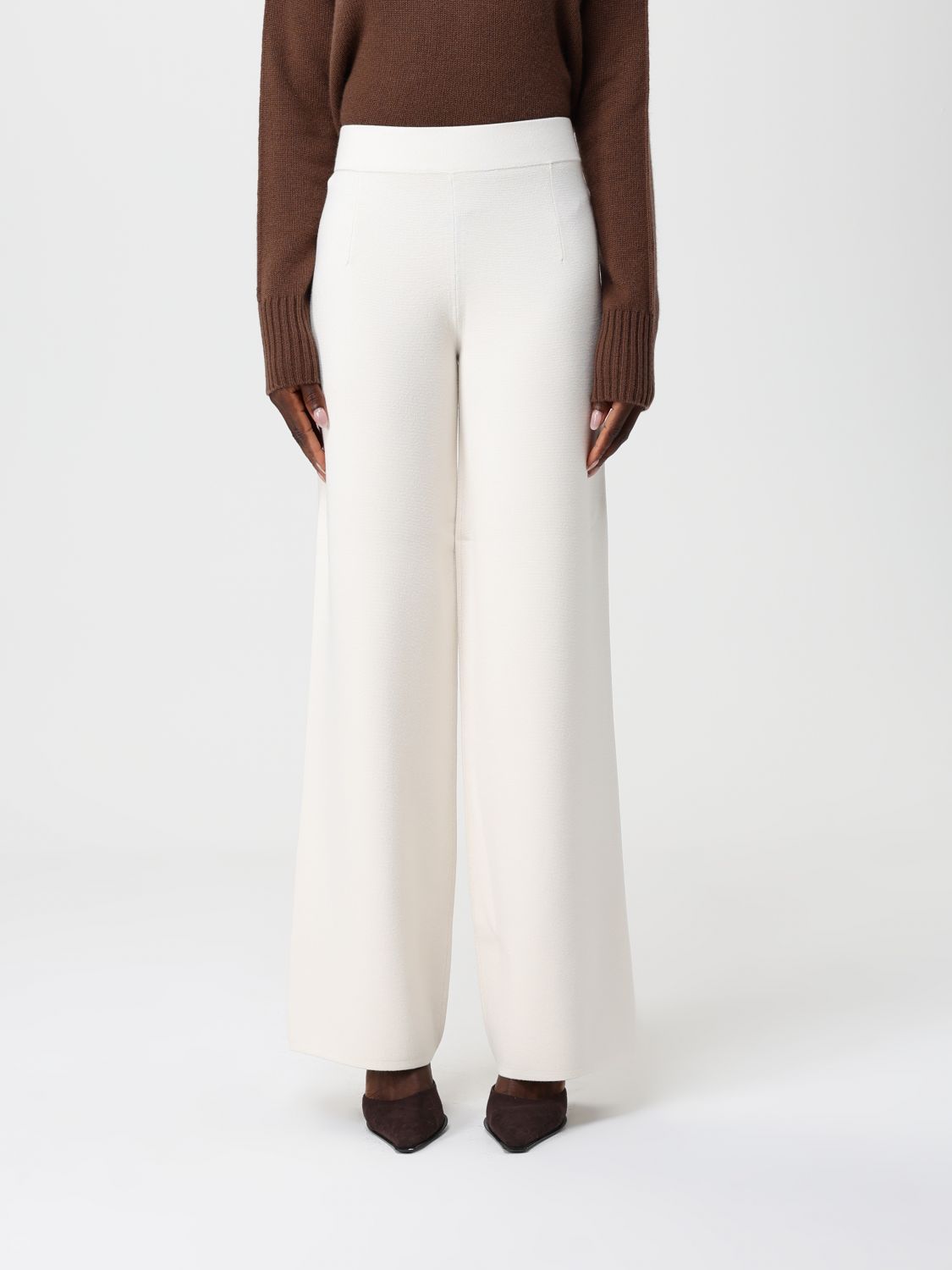 Elasticated-waist palazzo trousers - White