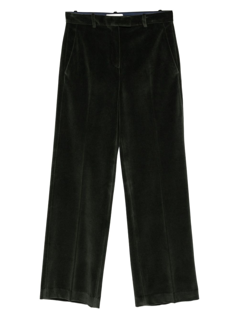 Cotton Velvet Wide-Leg Trousers — Dark Green