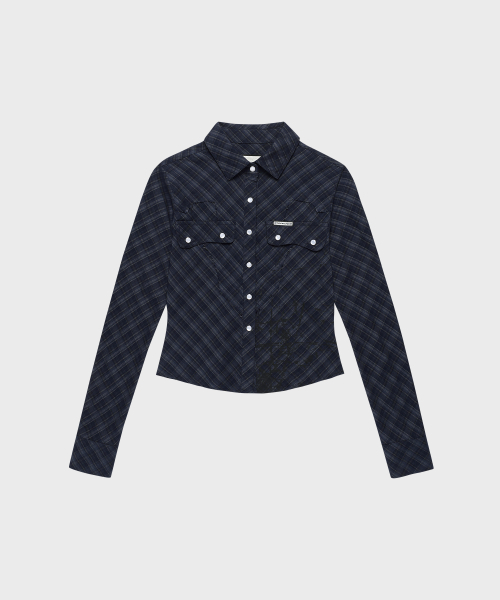 PAINTING CROP CHECK SHIRTS NAVY