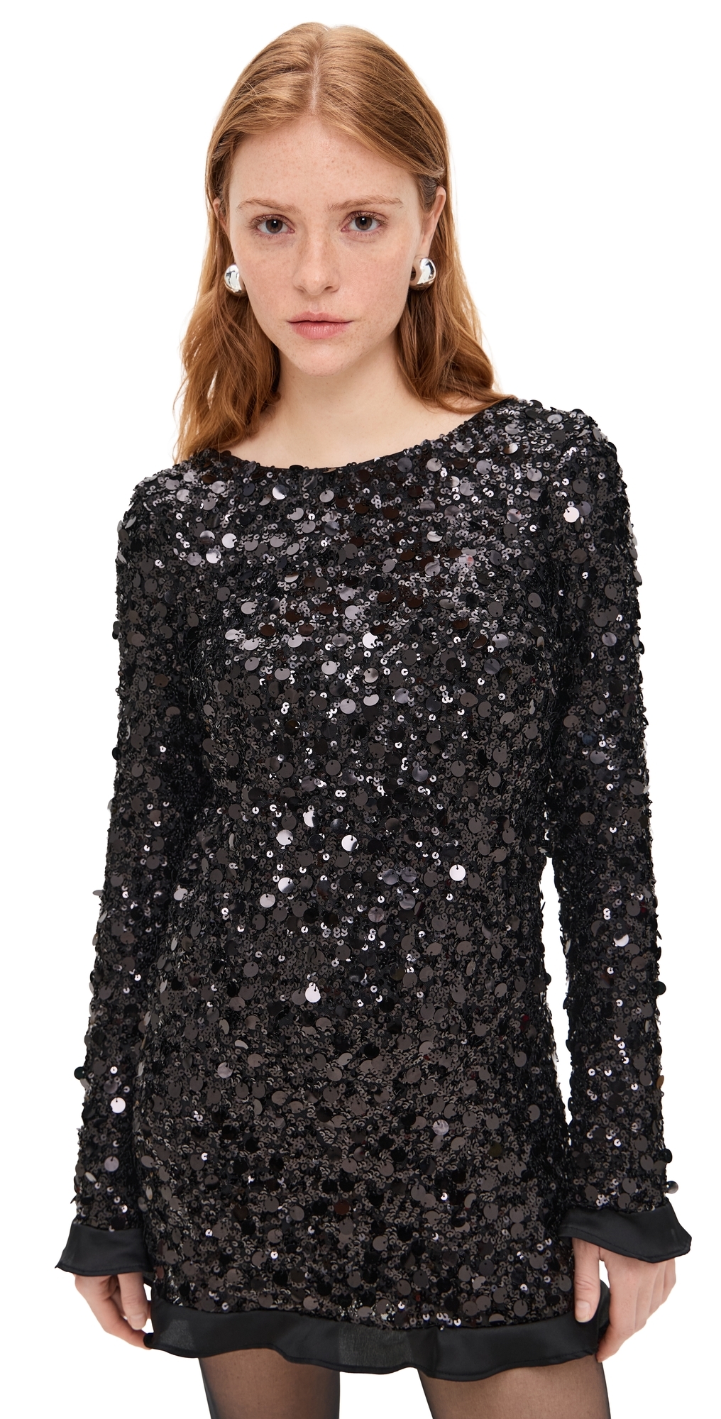 Maddison Ruffle Dress Black Metallic Sequins