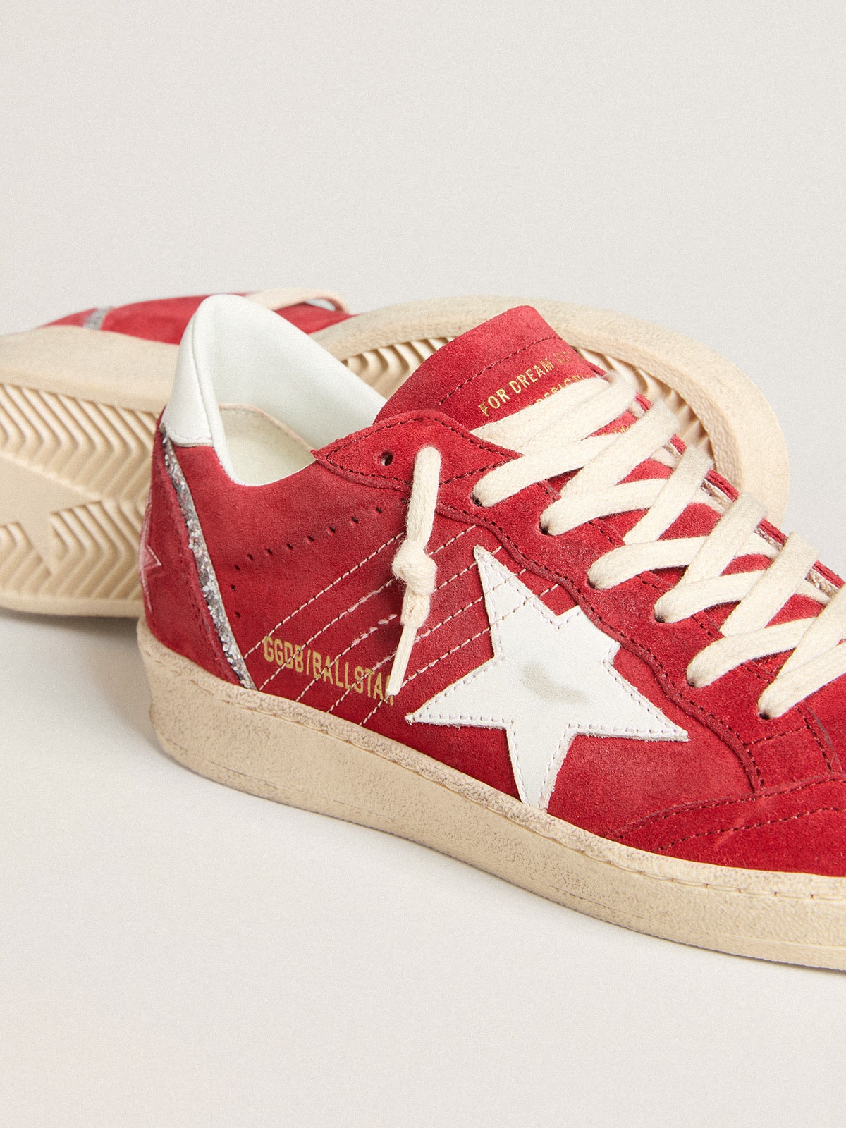 Golden Goose - Ball Star In Red Suede With White Leather Star And Heel Tab, Woman, Size: 35