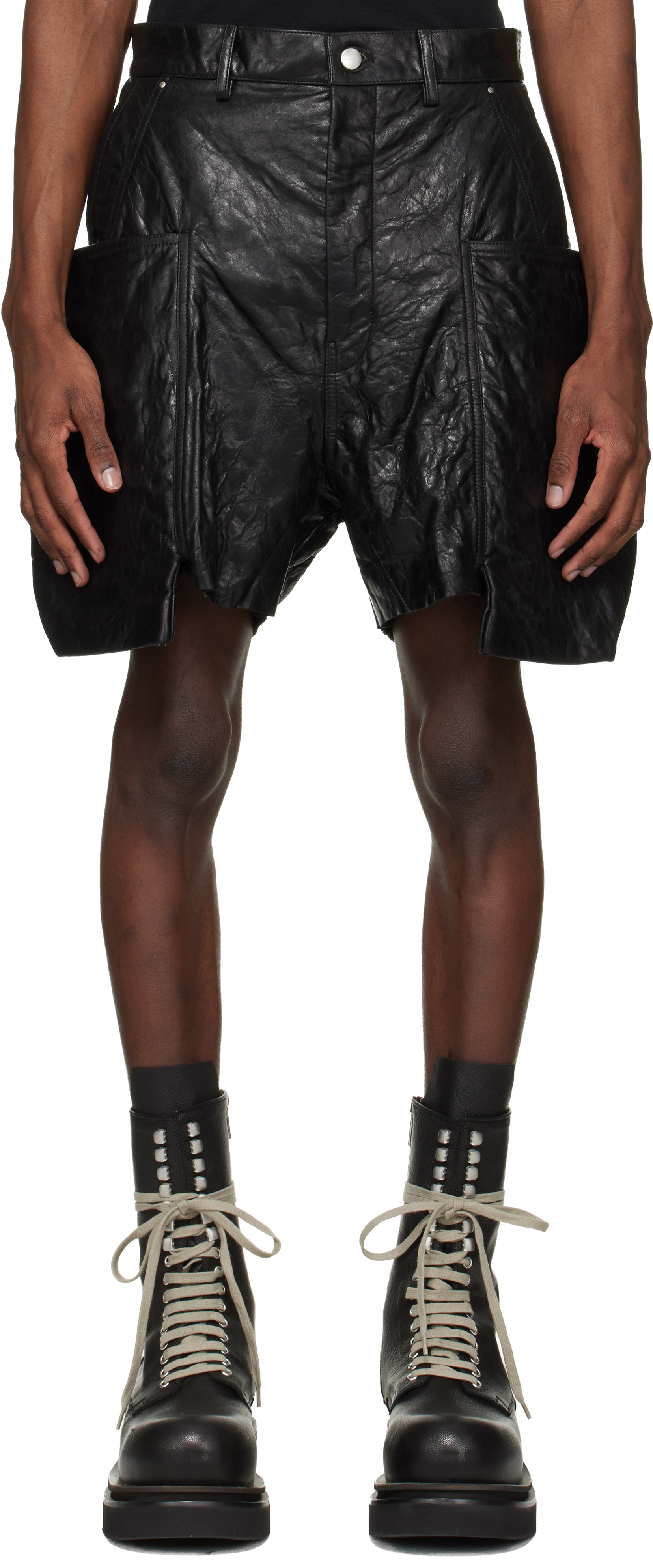 Black Temple Stefan Leather Cargo Shorts