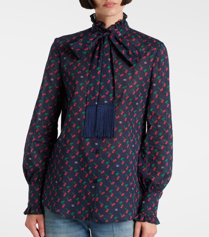 Cherryfic bow-detail cotton muslin shirt