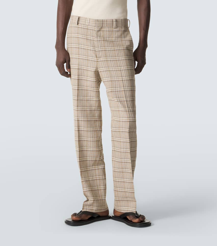 Checked silk and linen tweed straight pants