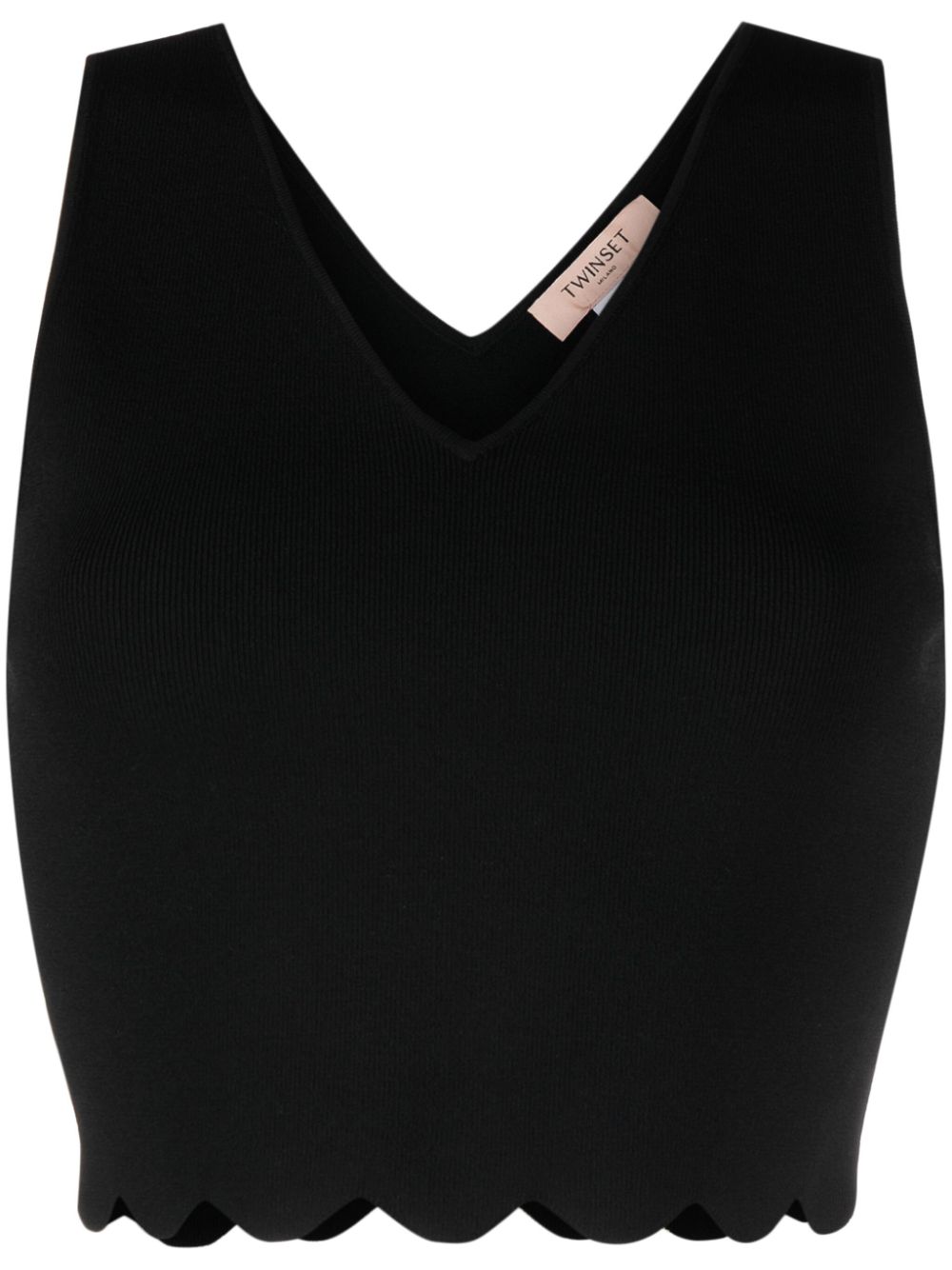 Cropped V-neck sleeveless top - Black