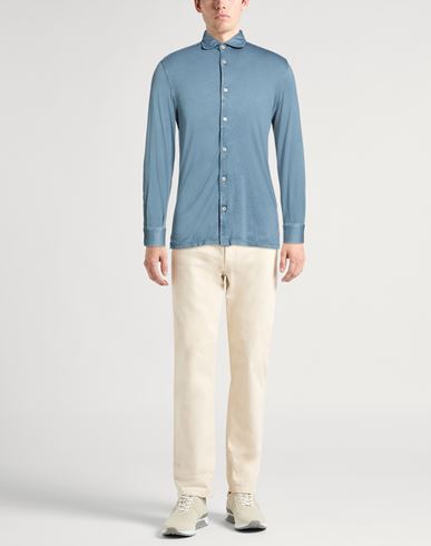 Man Shirt Slate blue Size 46 Organic cotton