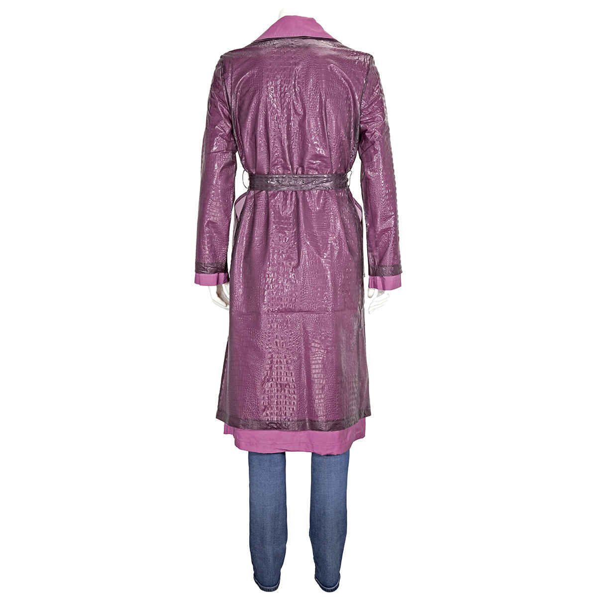 Devin Embossed Double Belted Reflective Trench Coat