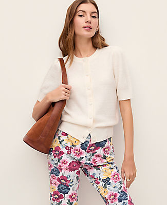 Ann Taylor Petite Weekend Pointelle Crew Neck Cardigan