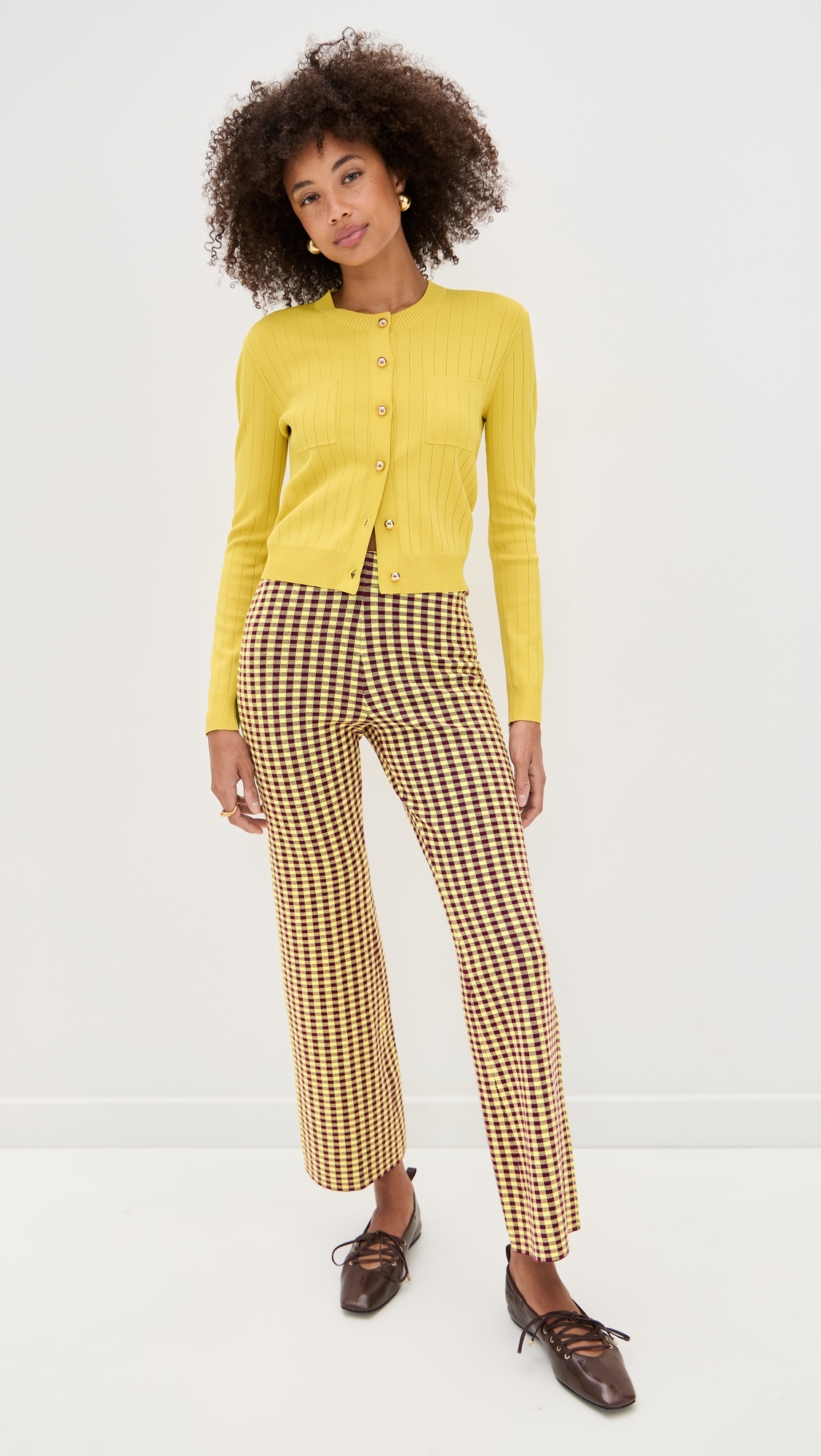 Gingham Flare Pants Burgundy/Citrine
