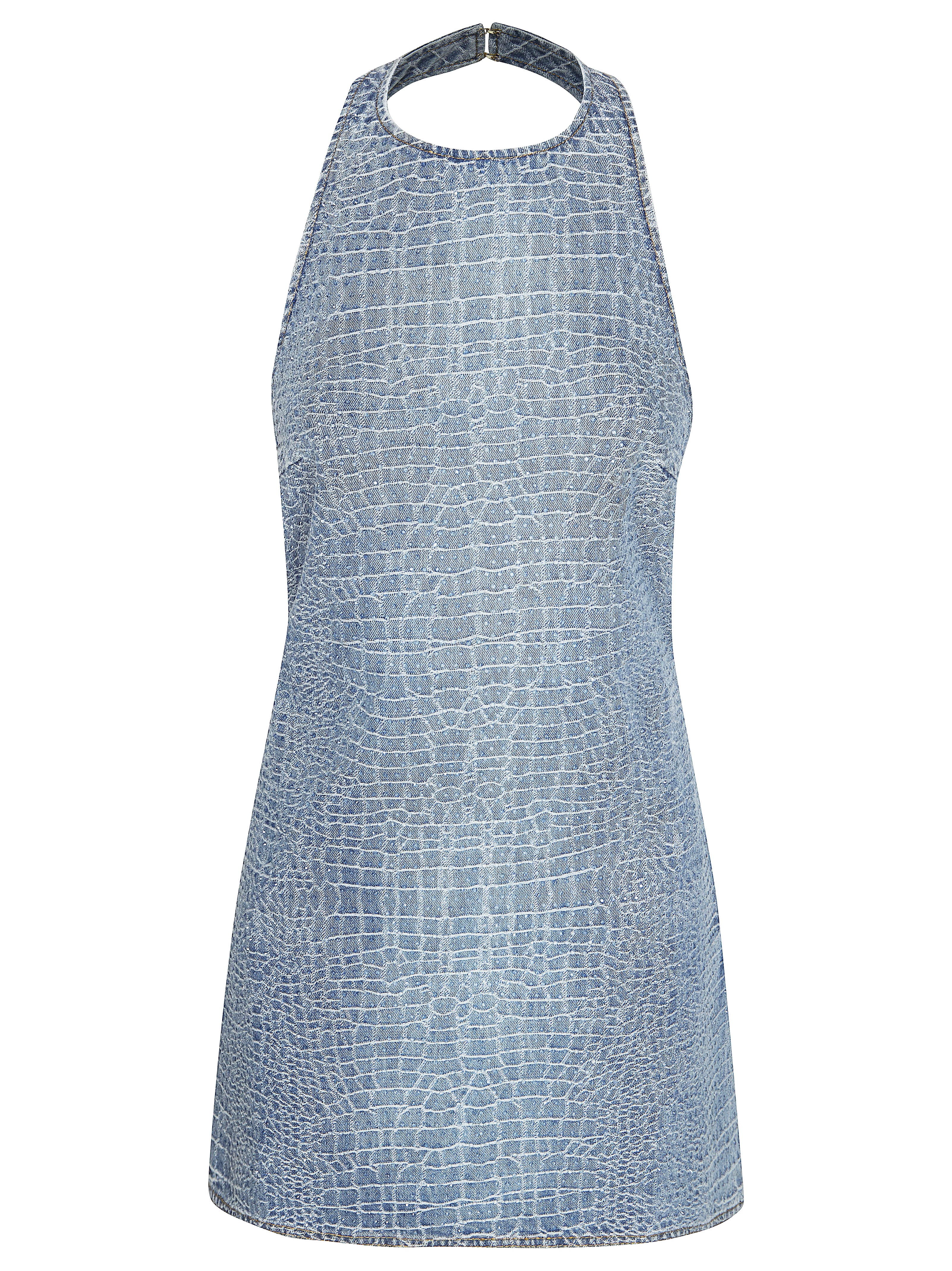 Rhinestone Croc-effect Denim Mini Dress