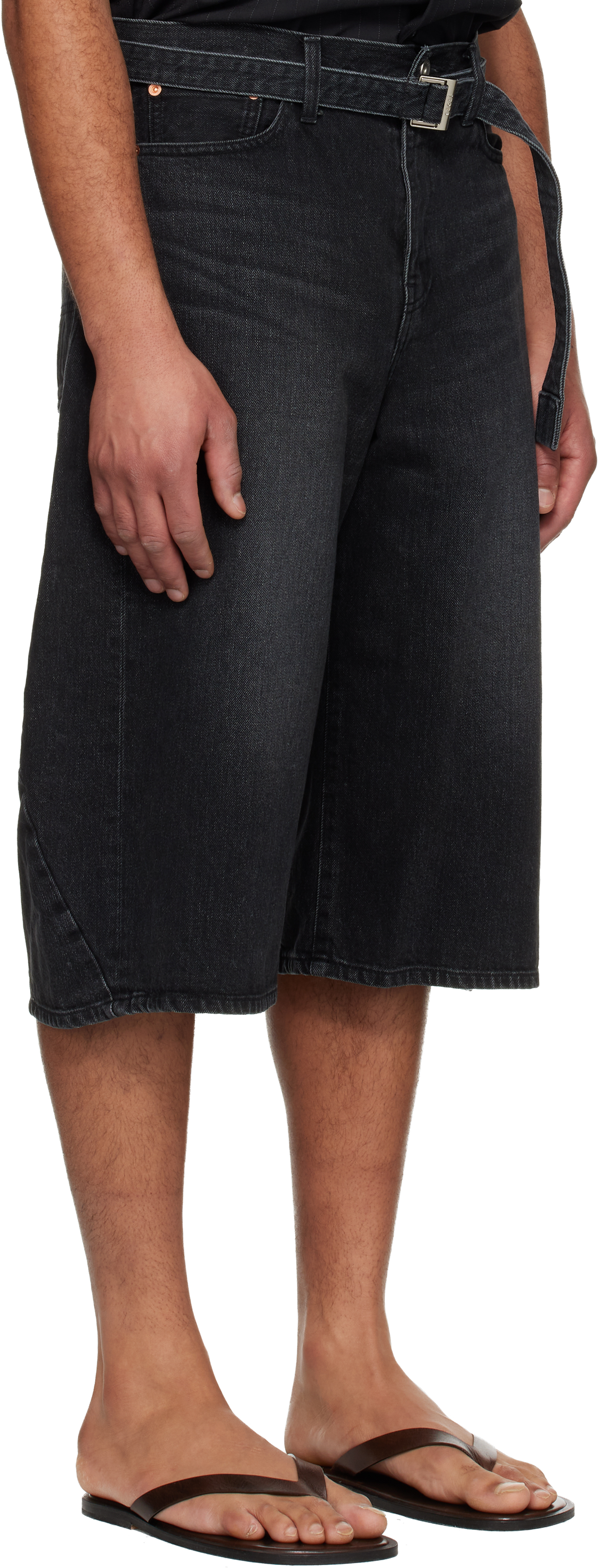 Black Faded Denim Shorts