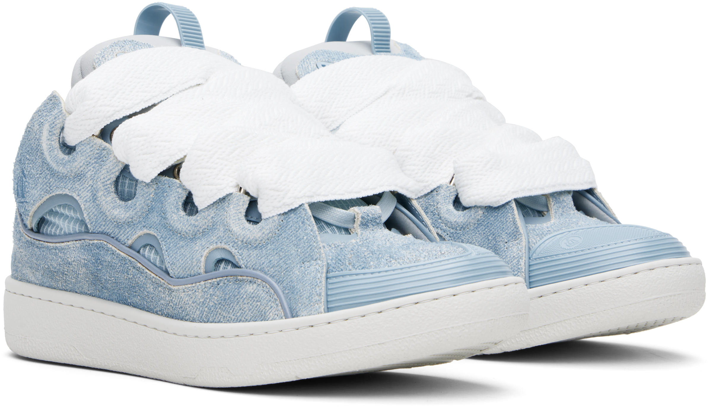 Lanvin Blue Curb Denim-Effect Leather Sneakers