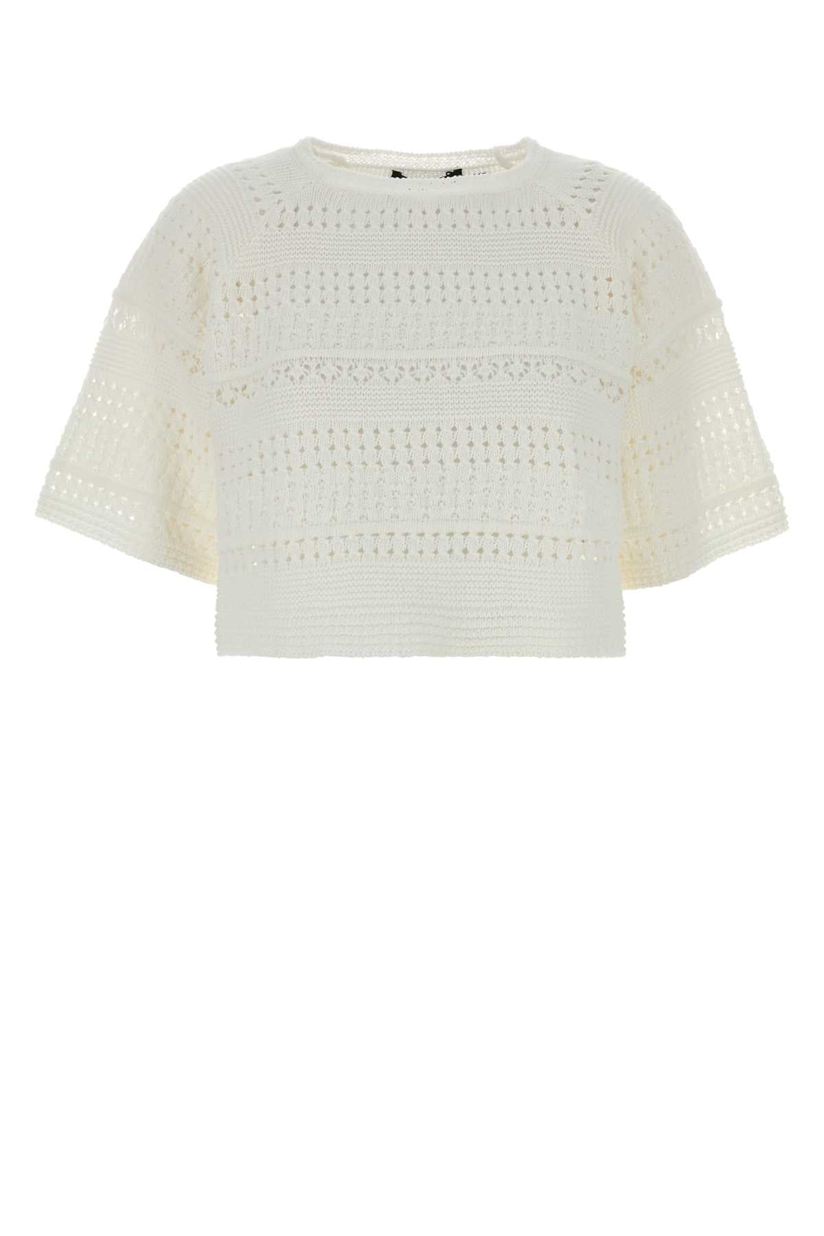 Open Knit Cotton Sweater — White