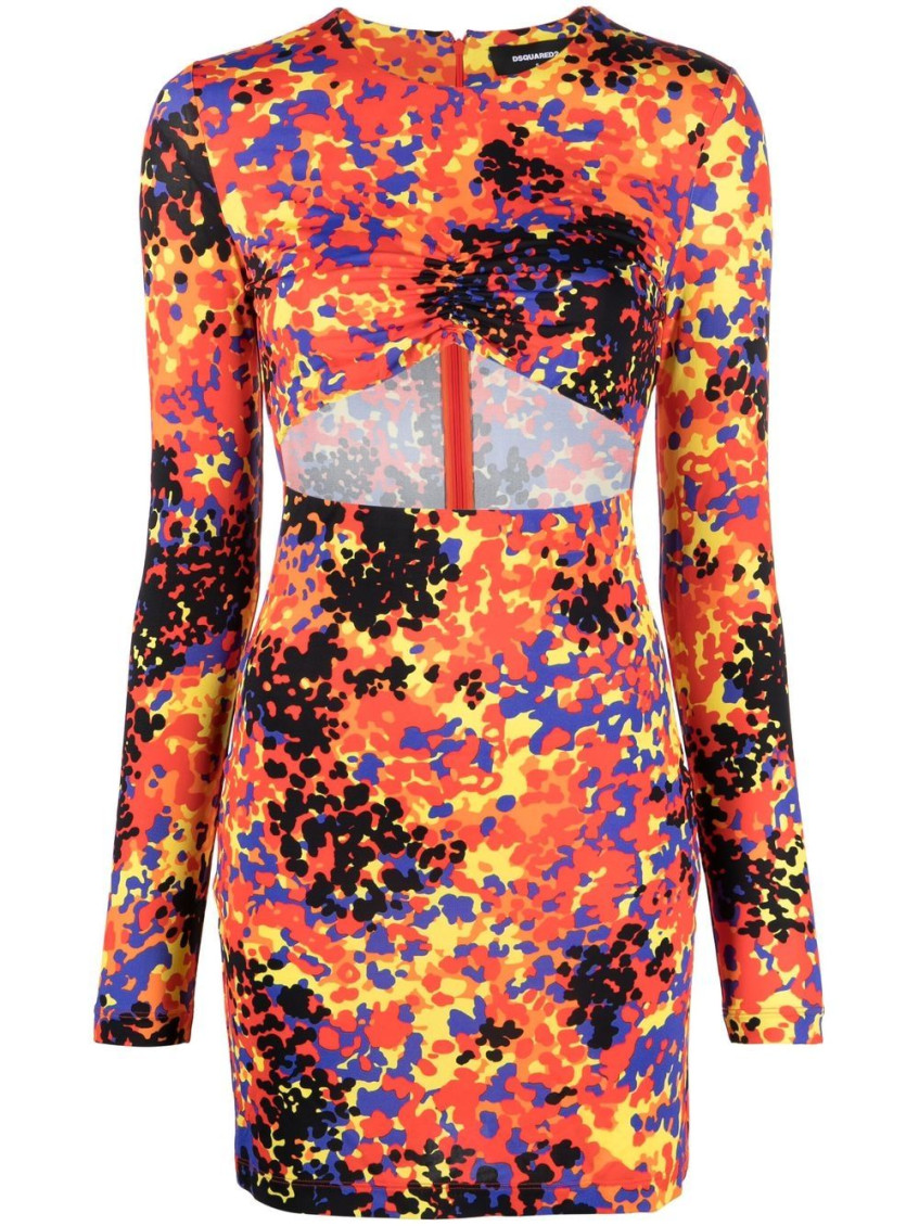 - Printed Cut-out Short Dress
