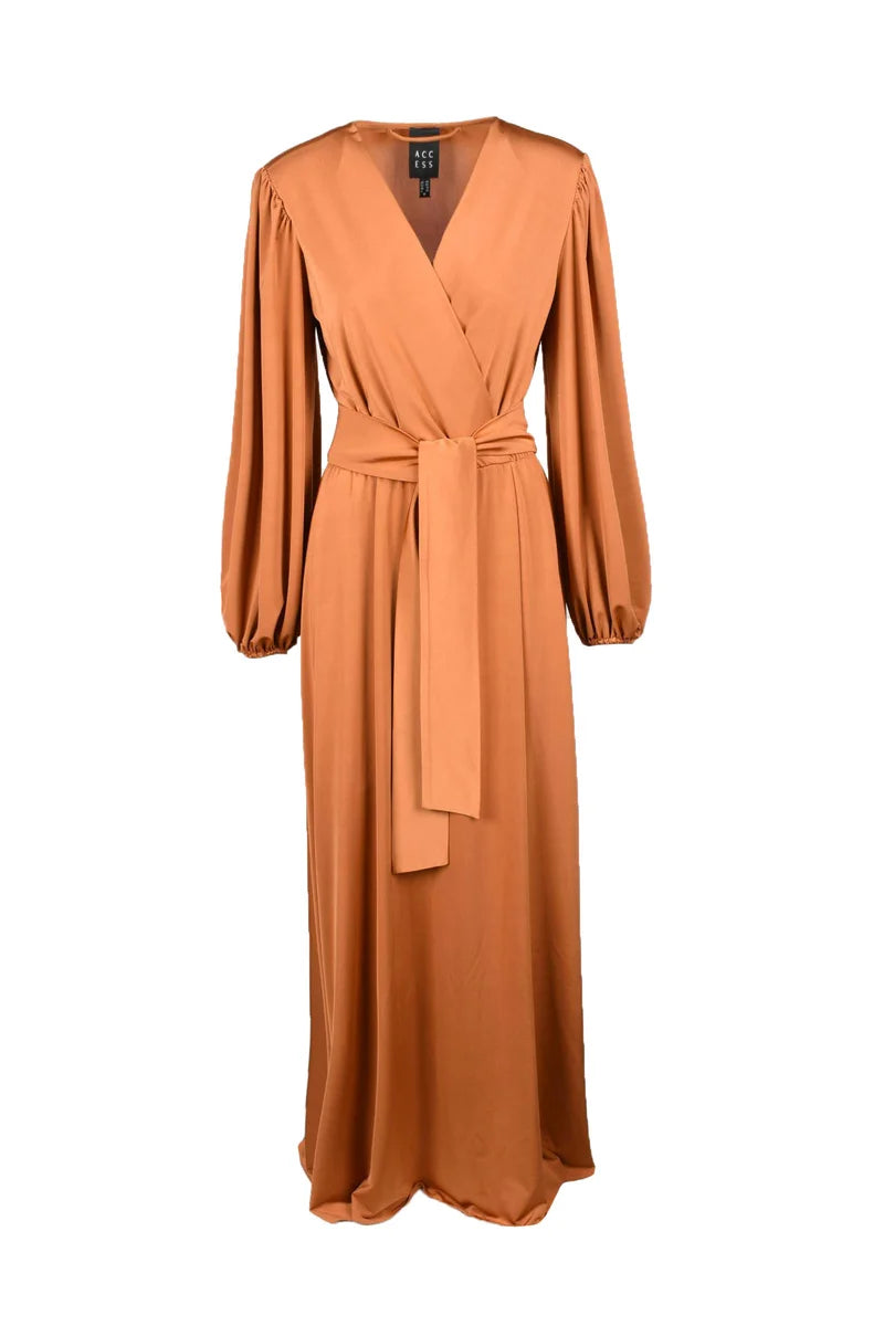 Midi-Length Dress with Wrap Bodice