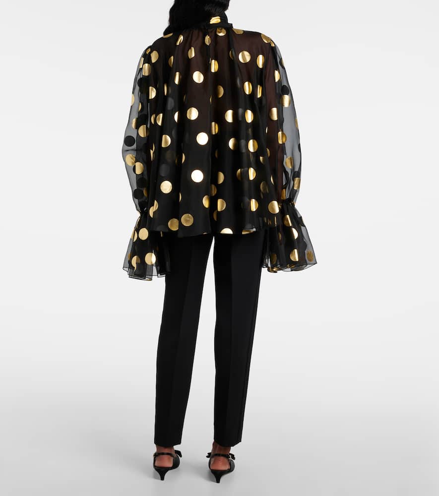 Polka-dot silk organza jacquard blouse
