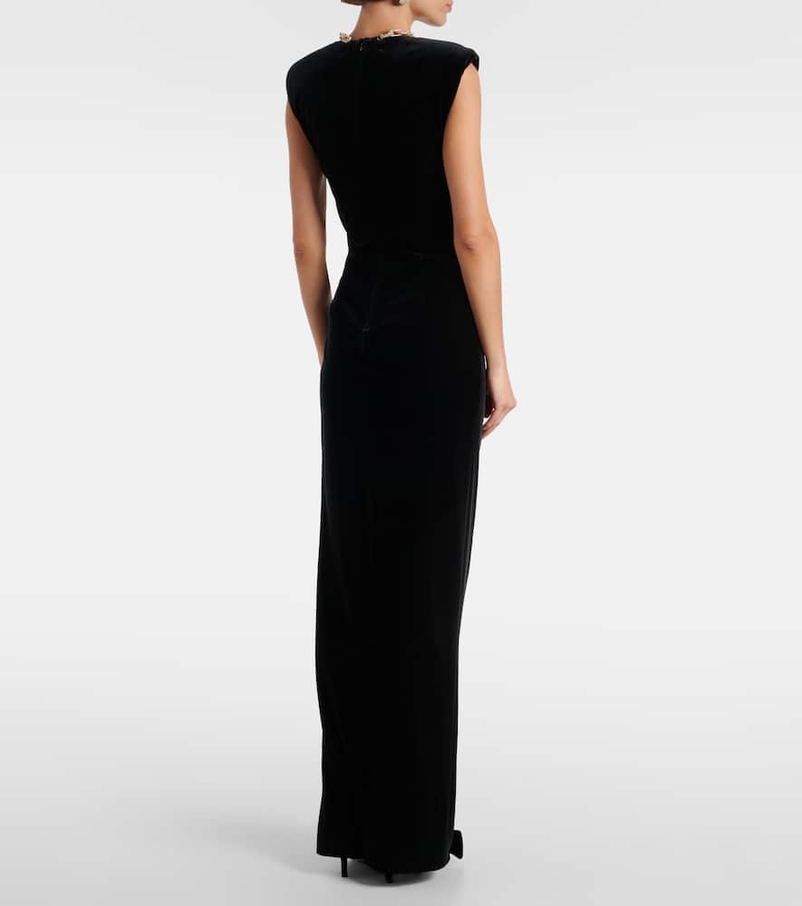 Self-Portrait Embellished chain-detail velvet maxi dress